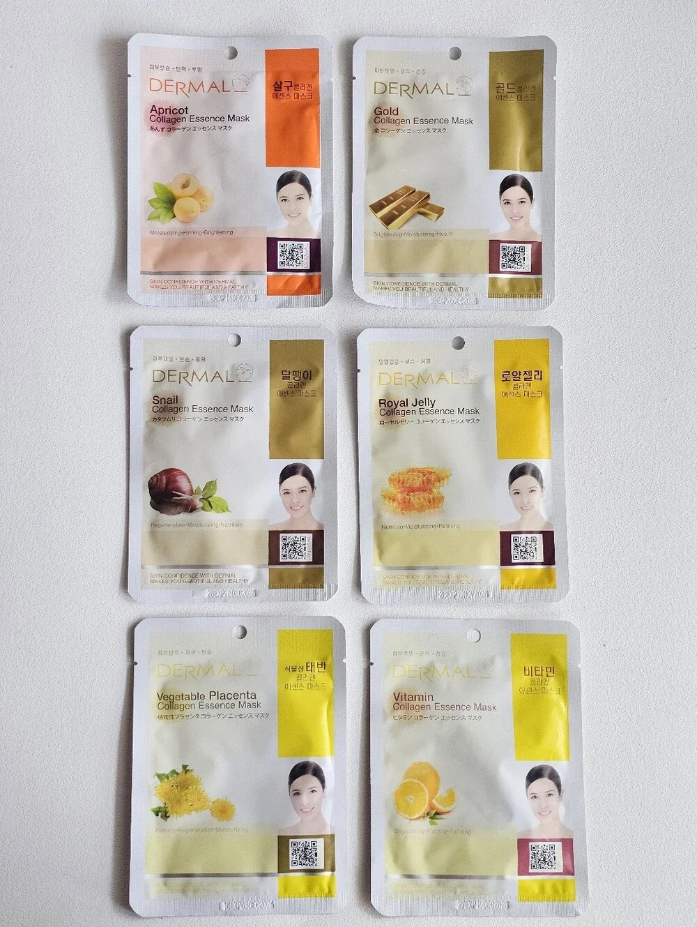 DERMAL Korean Collagen Essence Sheet Mask Bundle Set Gold Snail Vitamin Royal